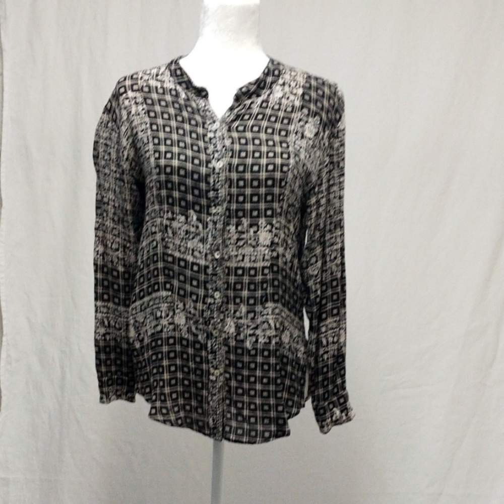 Free People Caravan top. XS, black plaid/floral